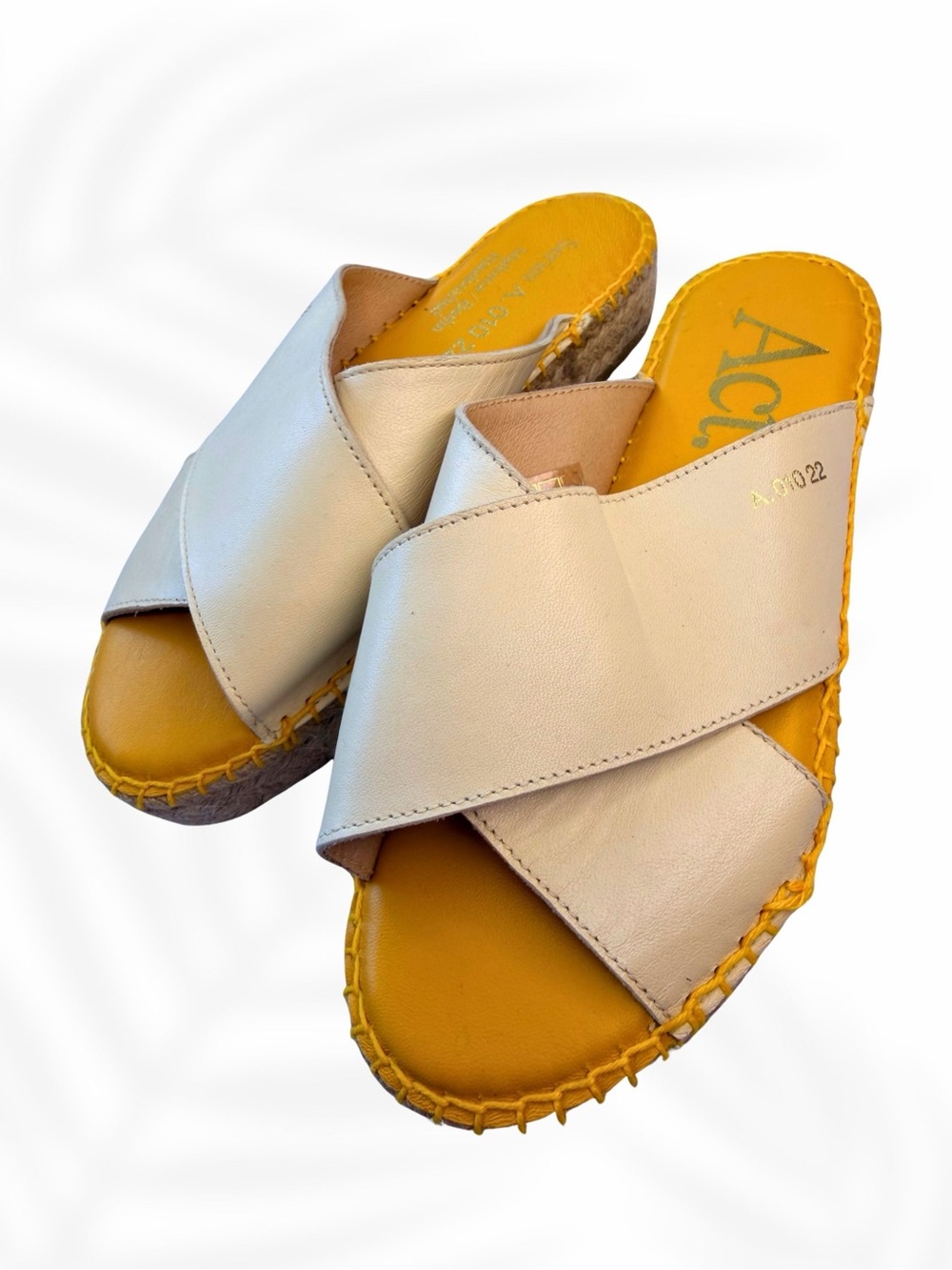ACT Handmade Leather Espadrille Sandals Spain Beige Platform Slides Size 36